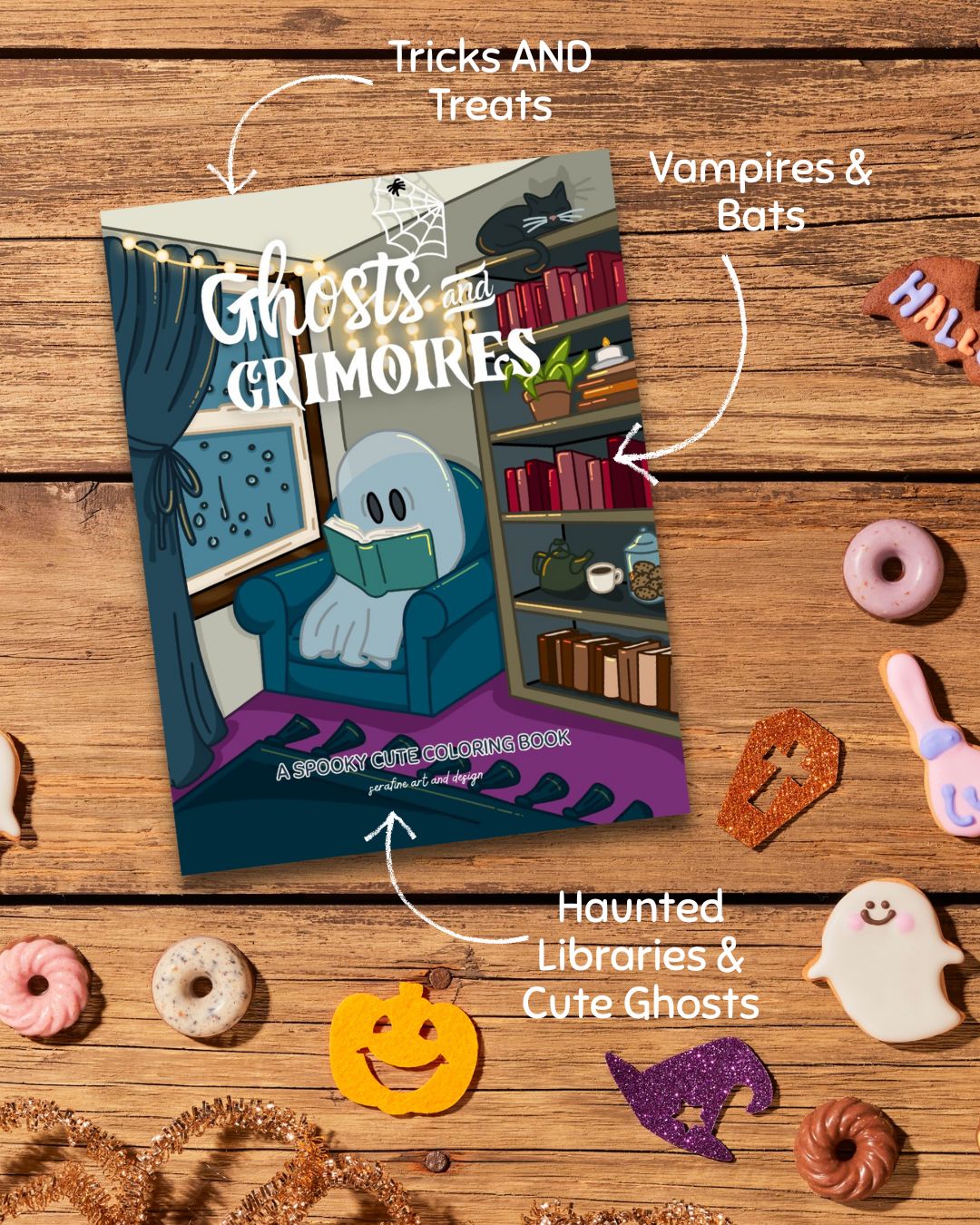 Ghosts and Grimoires: A Spooky-Cute Coloring Book for Cozy Witches and Halloween Lovers