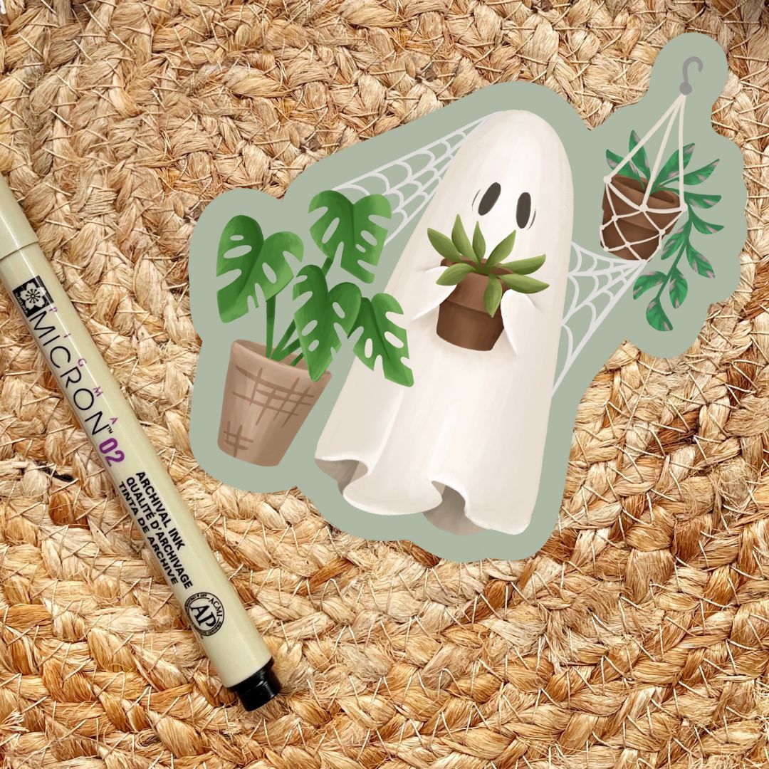Plant Loving Ghost Sticker | Cute Plant Lady Kindle Stickers