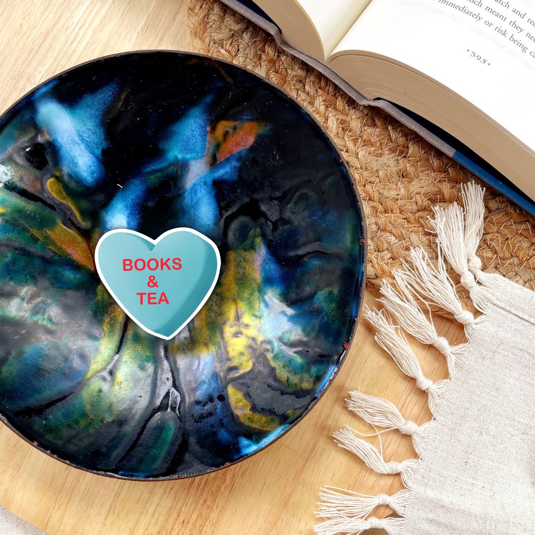 Books & Tea Heart Candy Sticker for Romance Readers