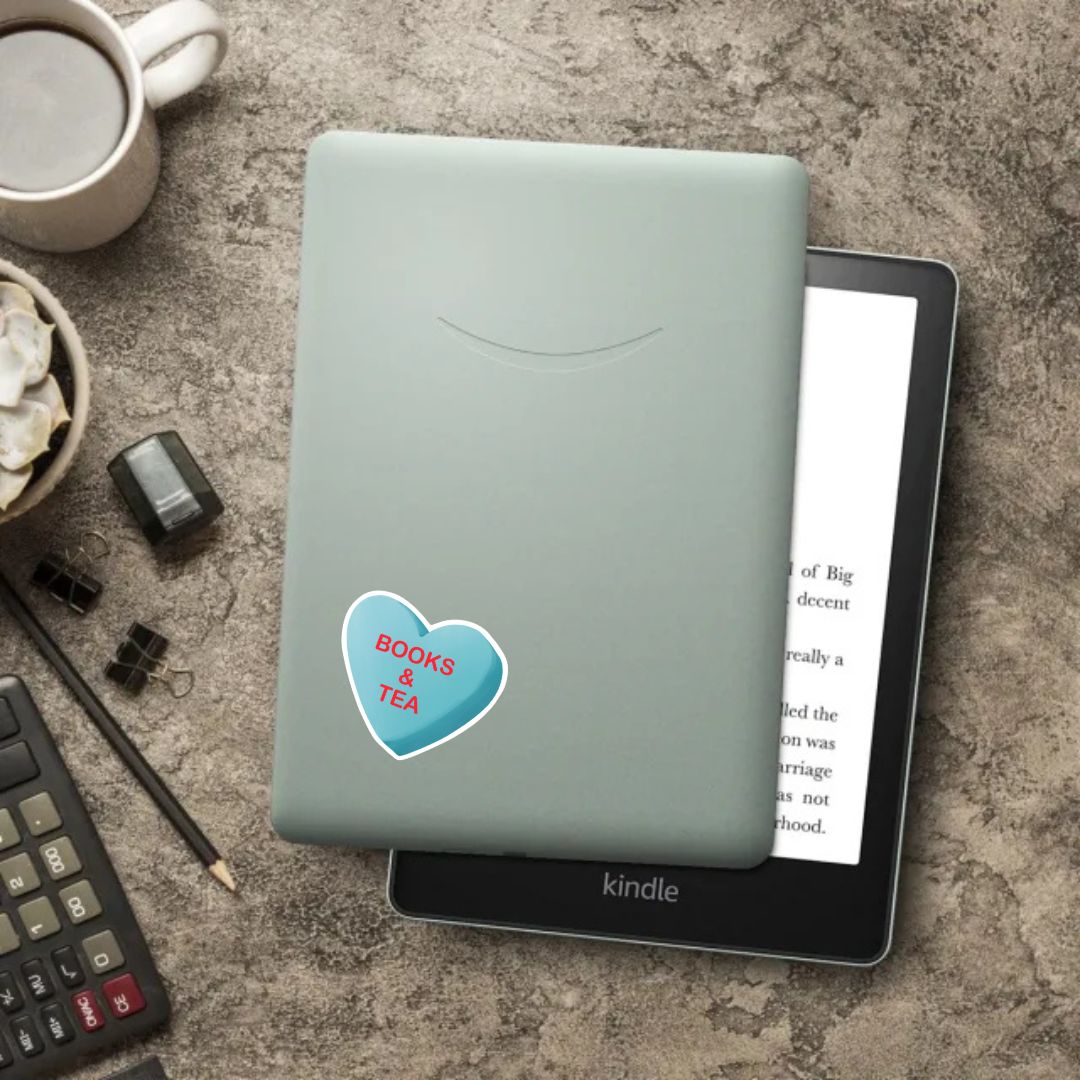 Books & Tea Heart Candy Sticker for Romance Readers