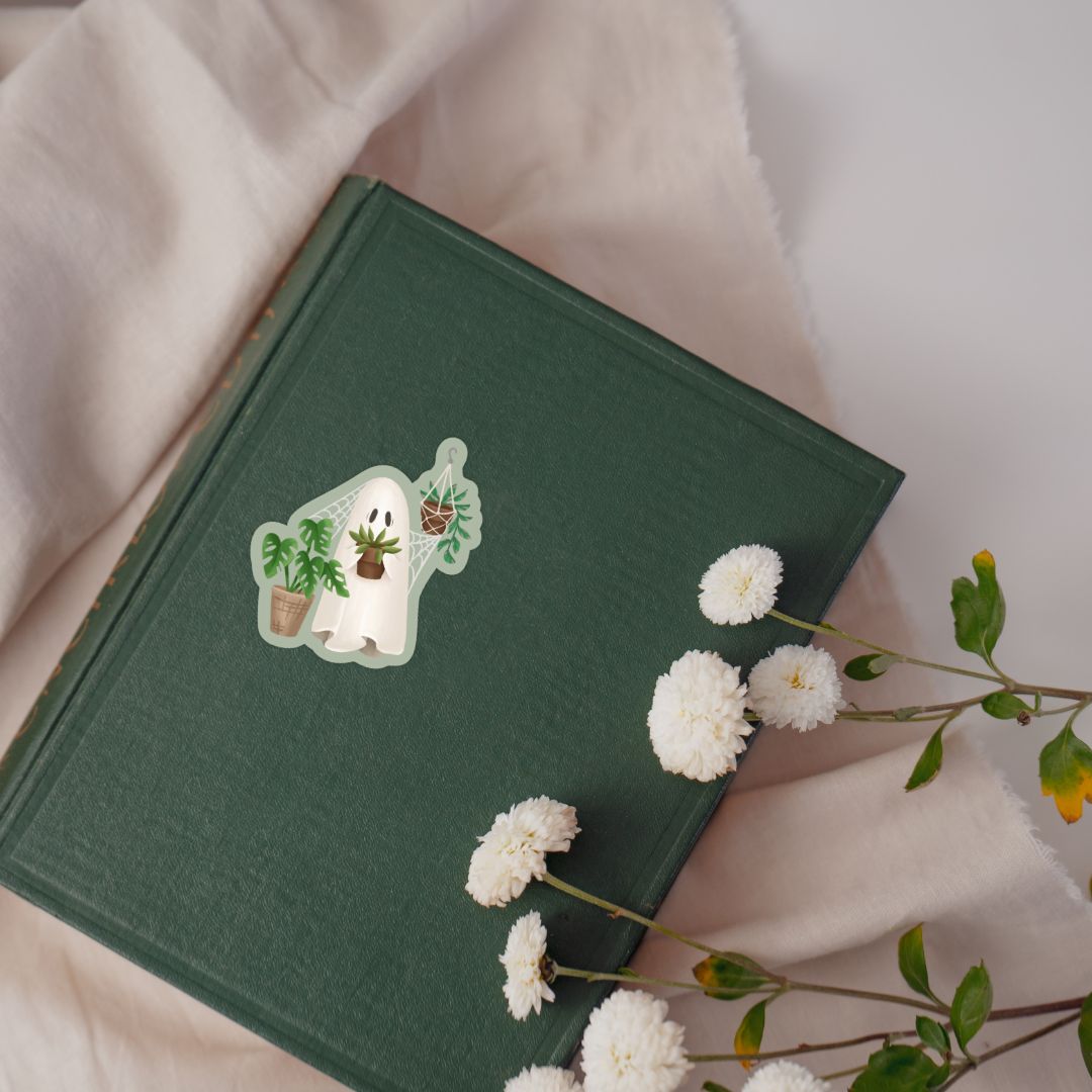 Plant Loving Ghost Sticker | Cute Plant Lady Kindle Stickers