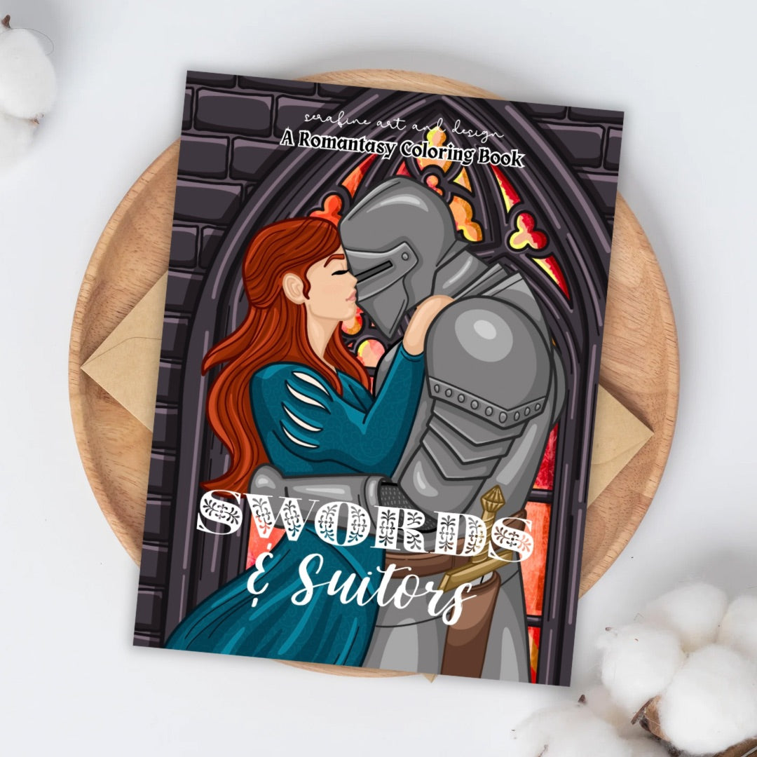 Swords & Suitors: A Romantasy Coloring Book by Serafine Art and Design