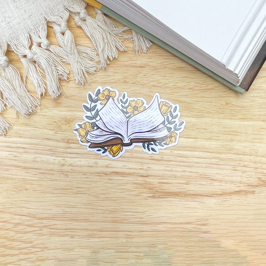 Open Book with Yellow Flowers Sticker | Cottagecore Stickers