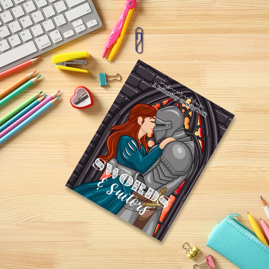 Swords & Suitors: A Romantasy Coloring Book by Serafine Art and Design