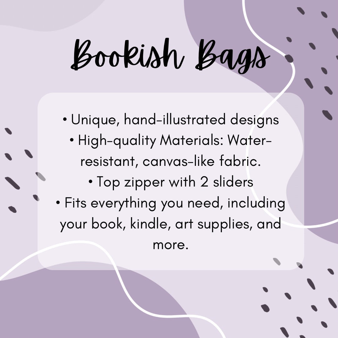 Bookish Crossbody Bag | Bag for Kindle | Cottagecore Mushroom Bookshelves - Serafine Art & Design -