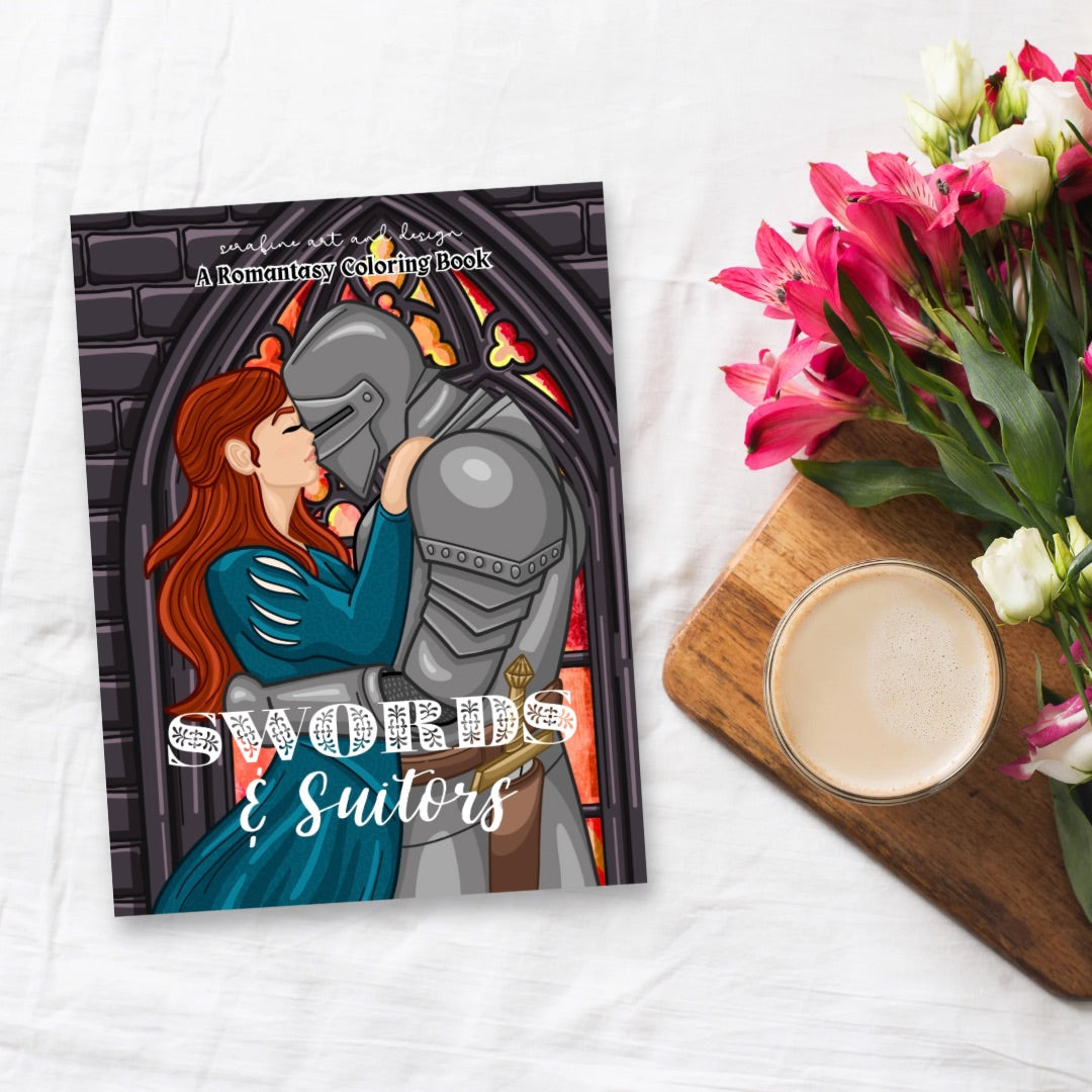 Swords & Suitors: A Romantasy Coloring Book by Serafine Art and Design