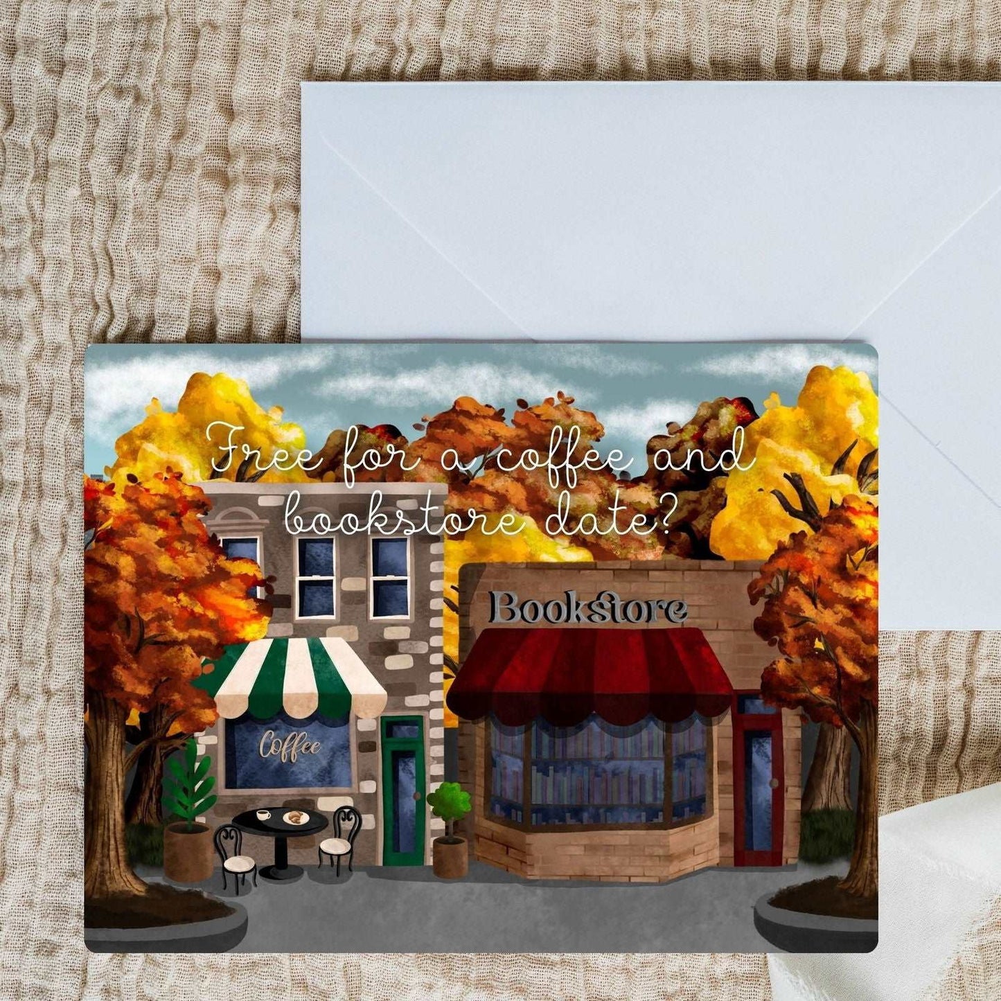 Coffee and Bookstore Date Just Because Card | Bookish Greeting Cards - Serafine Art & Design -