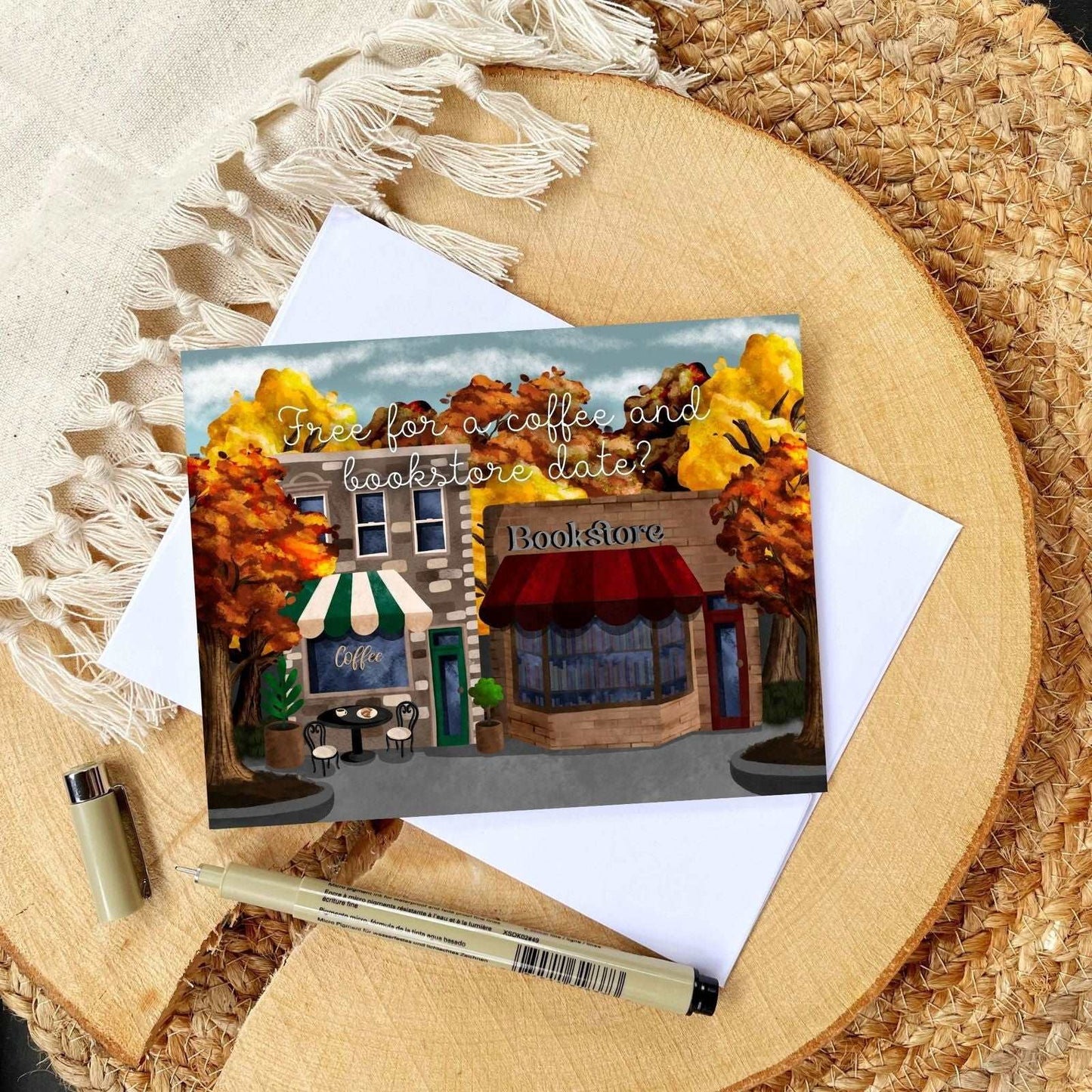 Coffee and Bookstore Date Just Because Card | Bookish Greeting Cards - Serafine Art & Design -