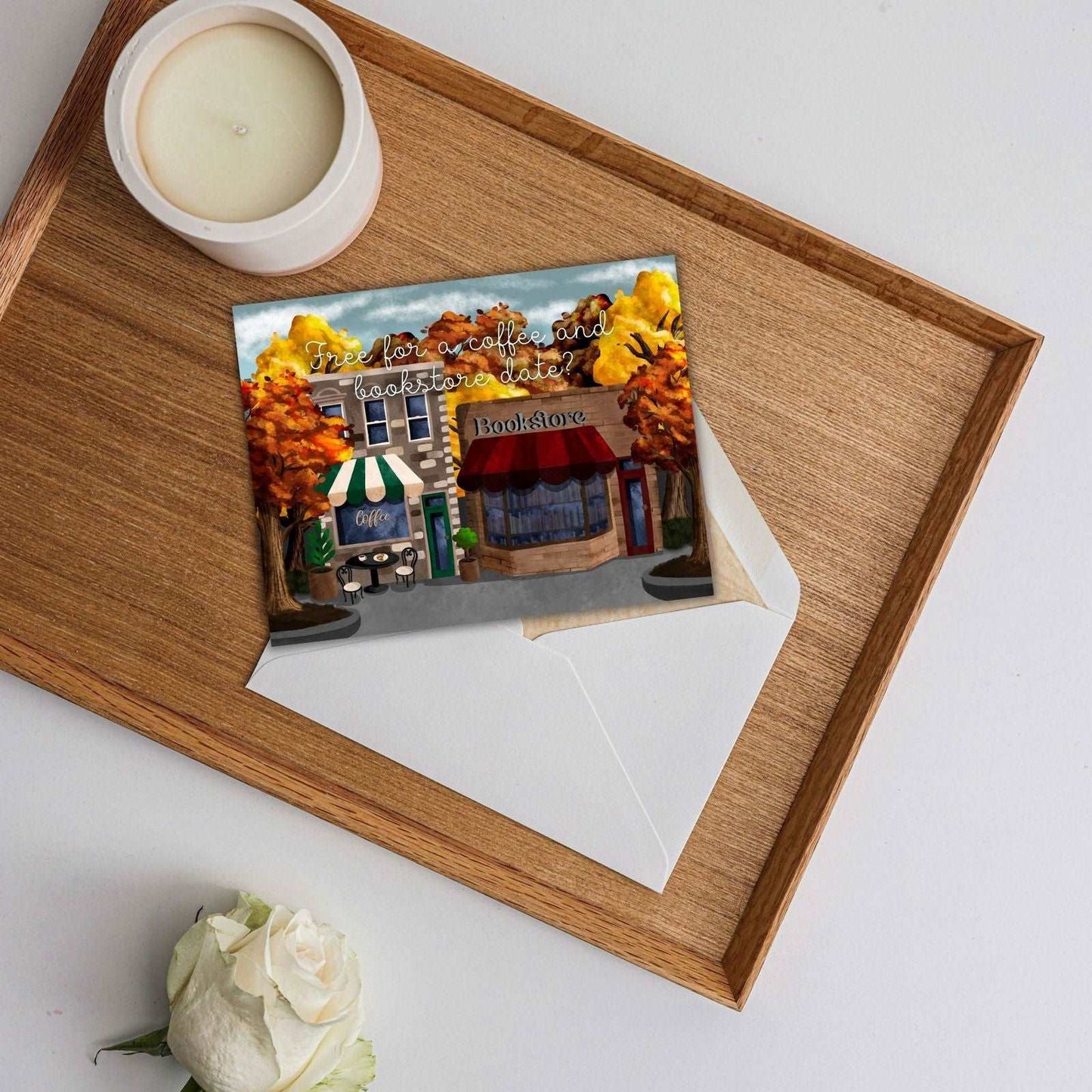 Coffee and Bookstore Date Just Because Card | Bookish Greeting Cards - Serafine Art & Design -