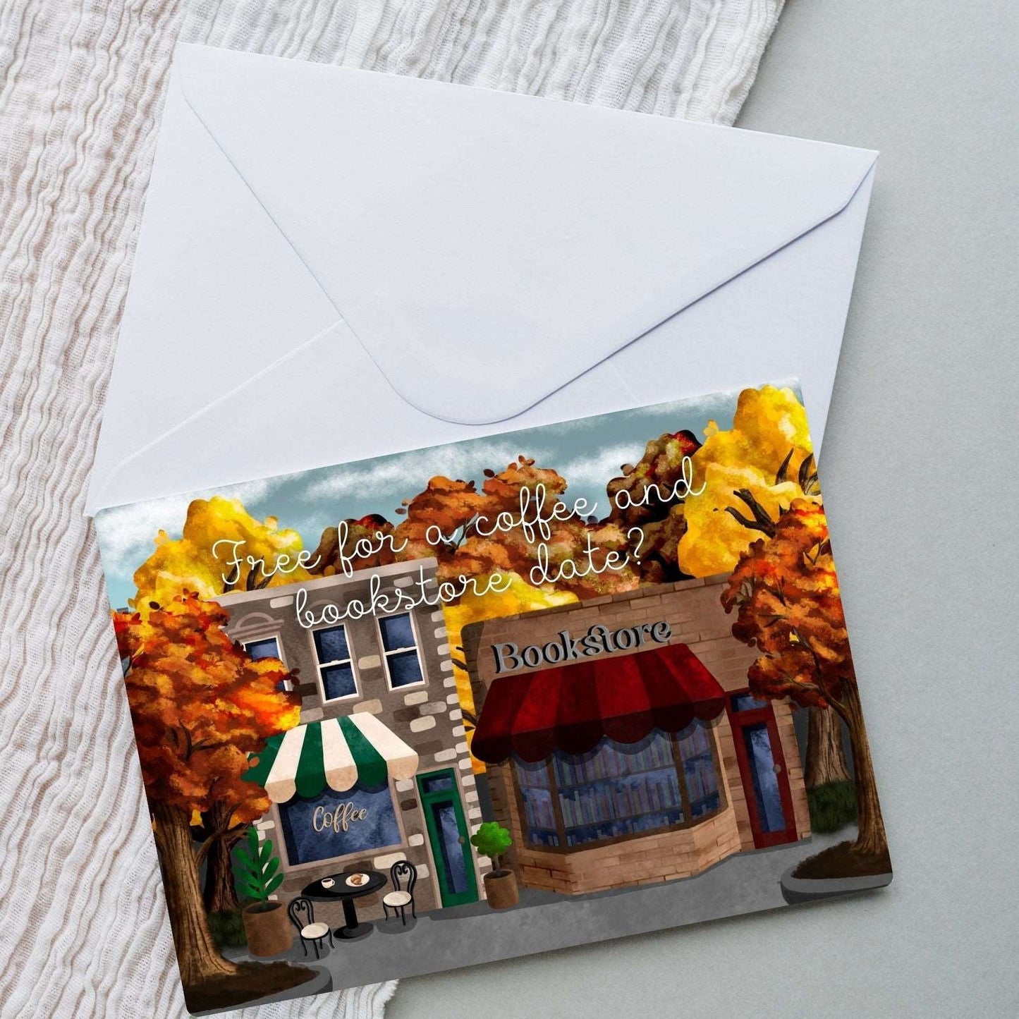 Coffee and Bookstore Date Just Because Card | Bookish Greeting Cards - Serafine Art & Design -