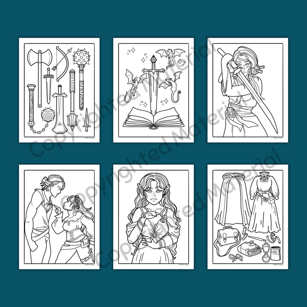 Swords & Suitors: A Romantasy Coloring Book by Serafine Art and Design