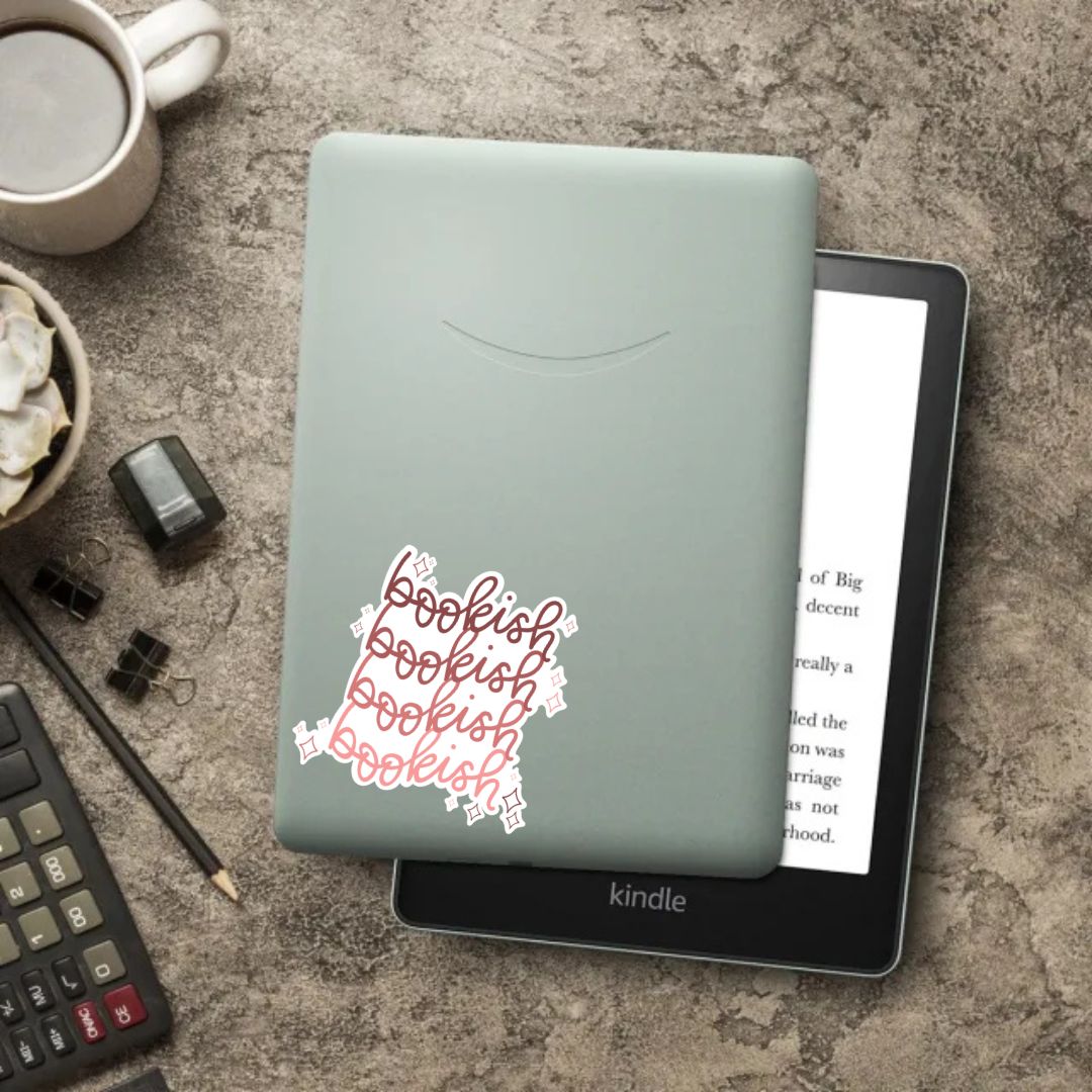 Pink Bookish Sticker with Sparkles | Cute Kindle Stickers
