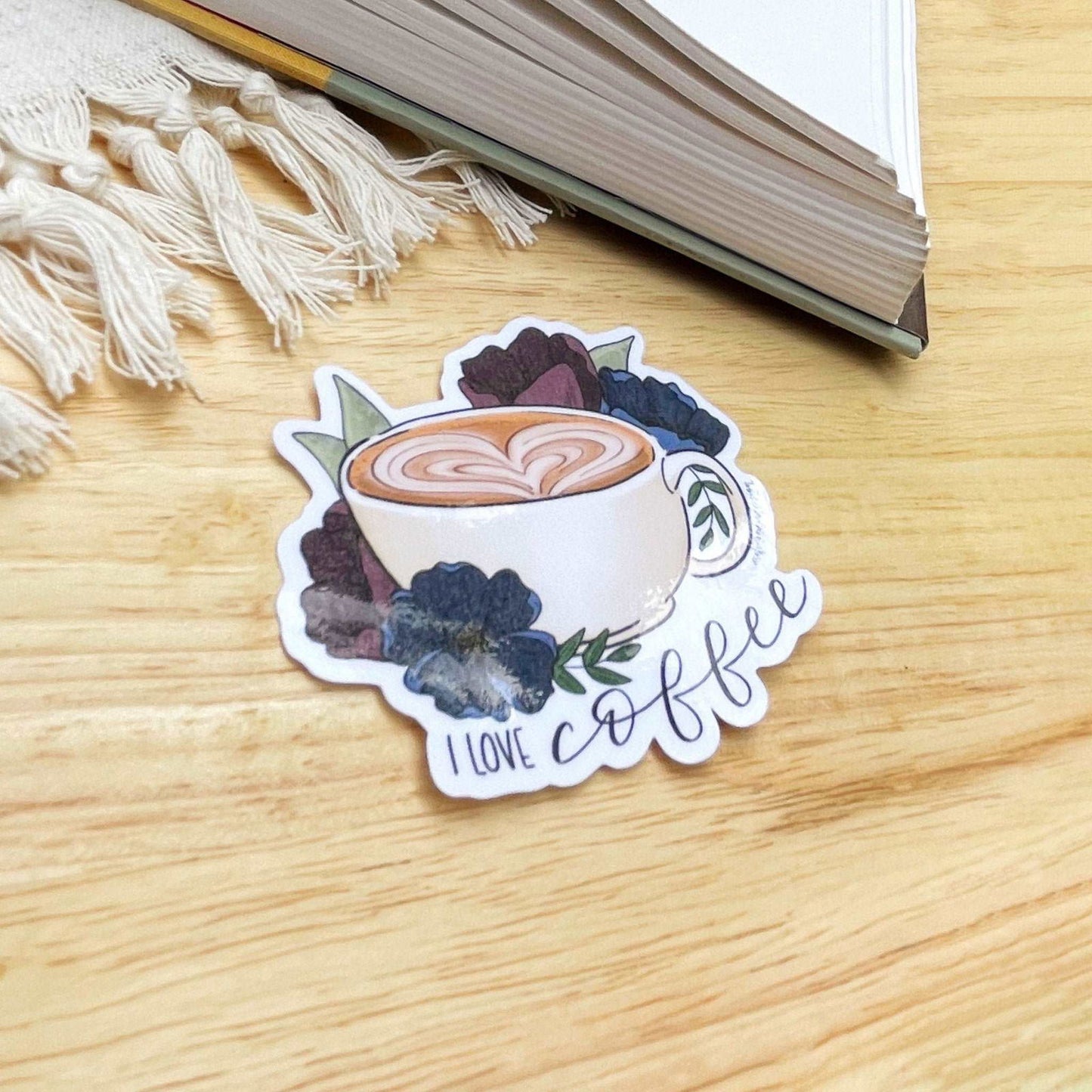I Love Coffee Sticker | Floral Latte Art Kindle Stickers - Serafine Art & Design -