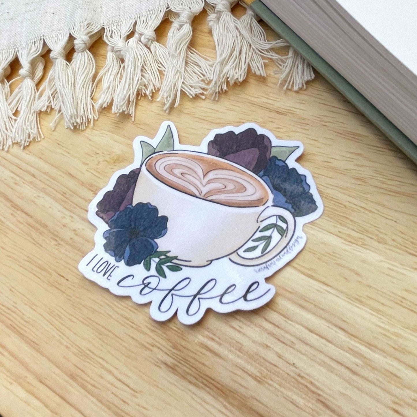I Love Coffee Sticker | Floral Latte Art Kindle Stickers - Serafine Art & Design -