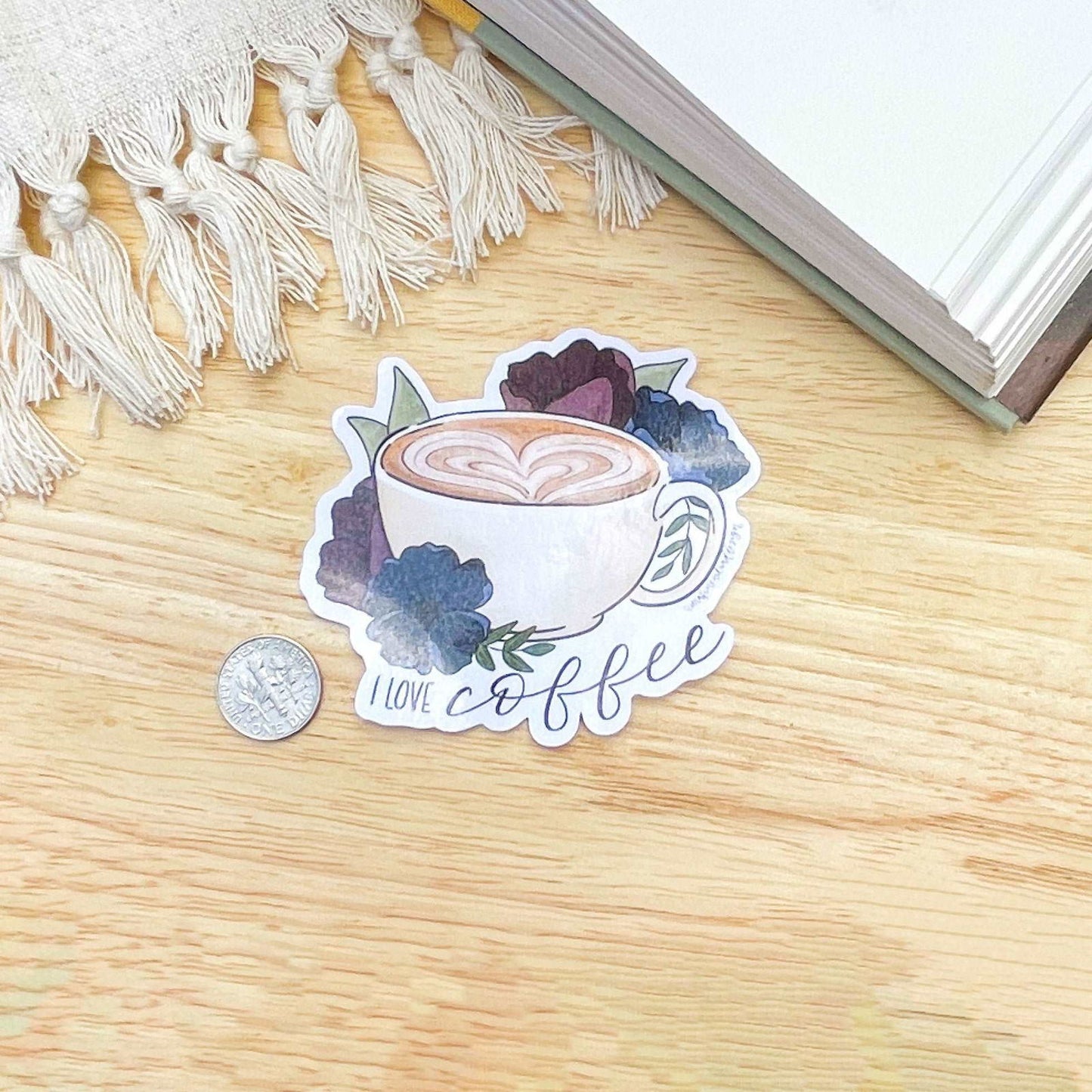 I Love Coffee Sticker | Floral Latte Art Kindle Stickers - Serafine Art & Design -