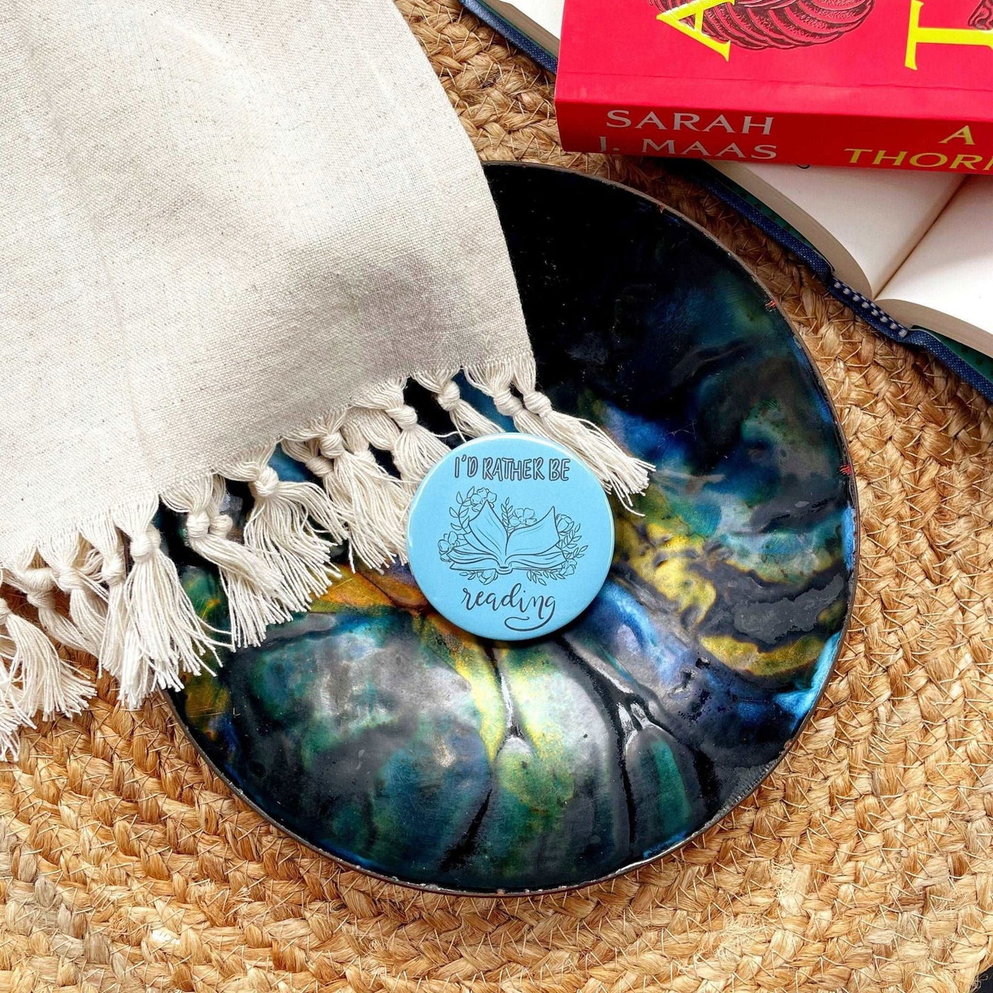 I’d Rather Be Reading Pinback Button | Bookish Pins - Serafine Art & Design -
