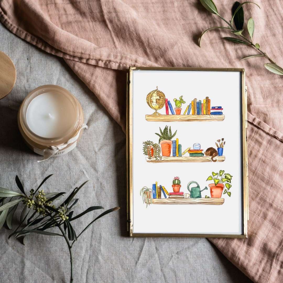 Light Academia Bookshelf Art Print | Bookshelf Decor - Serafine Art & Design -