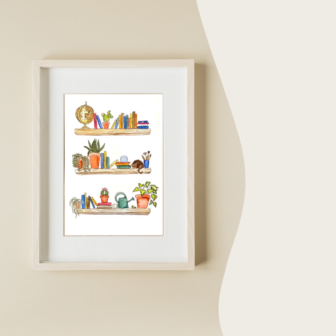 Light Academia Bookshelf Art Print | Bookshelf Decor - Serafine Art & Design -