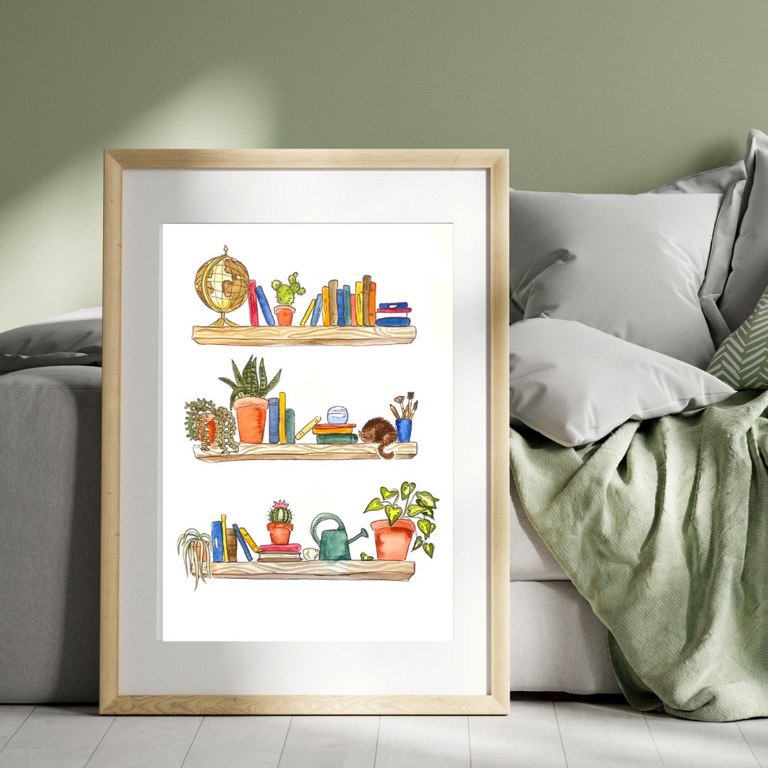 Light Academia Bookshelf Art Print | Bookshelf Decor - Serafine Art & Design -