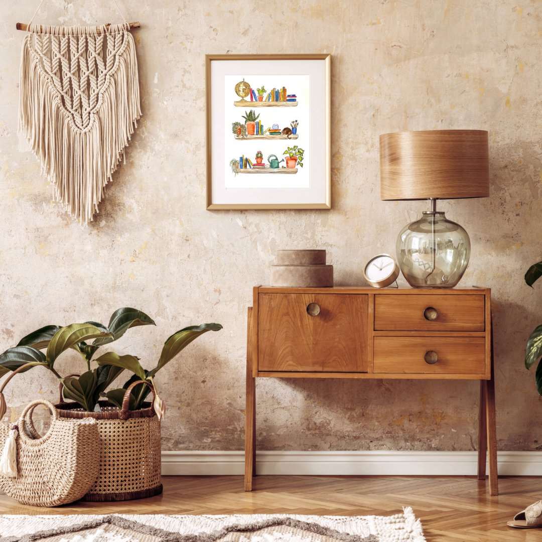 Light Academia Bookshelf Art Print | Bookshelf Decor - Serafine Art & Design -