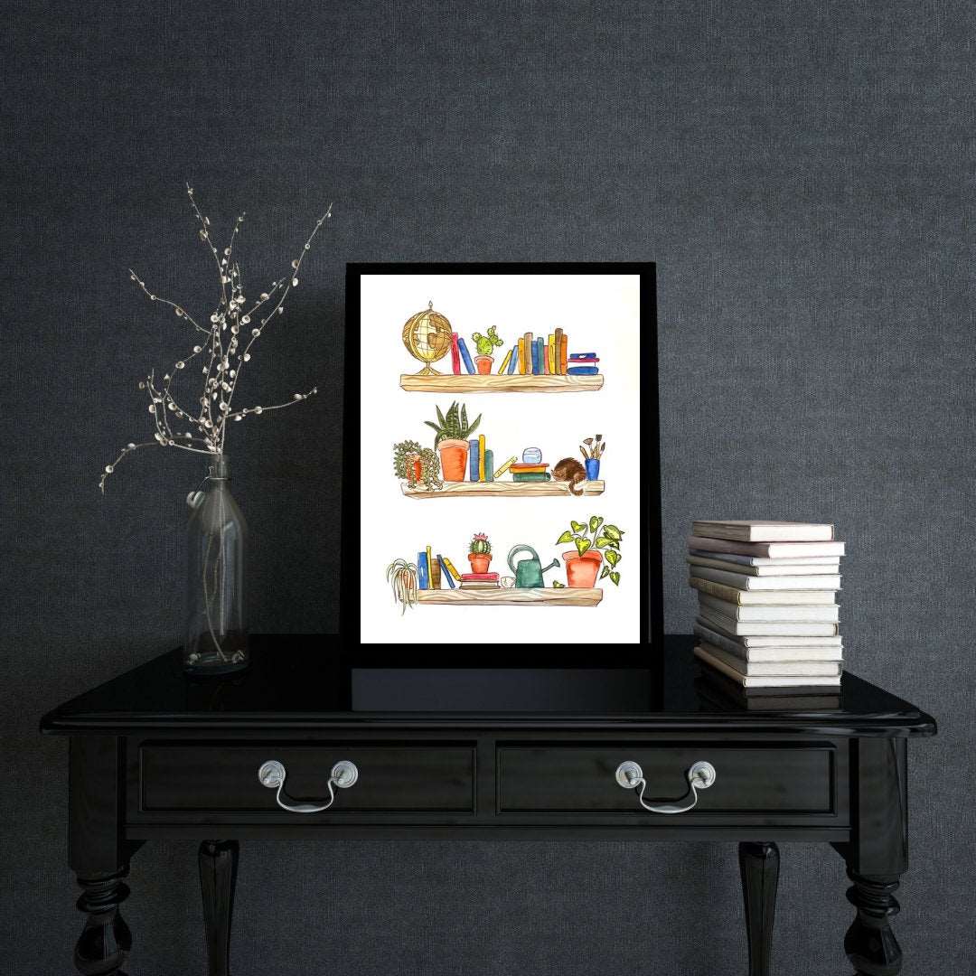 Light Academia Bookshelf Art Print | Bookshelf Decor - Serafine Art & Design -