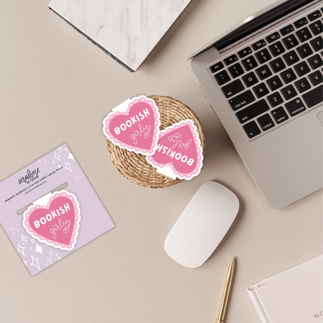 Bookish Girly Pink Lace Heart Magnetic Bookmark