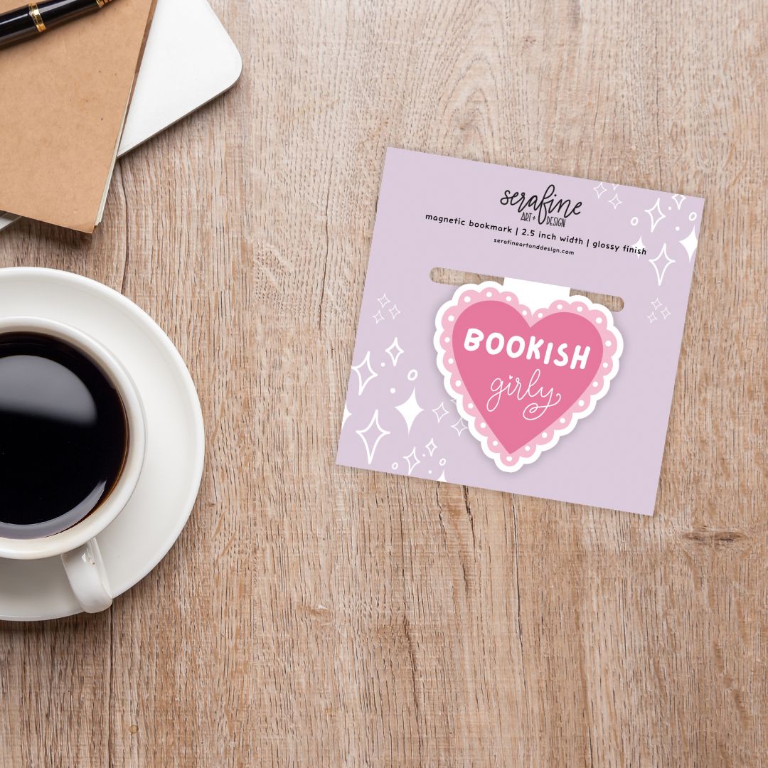 Bookish Girly Pink Lace Heart Magnetic Bookmark