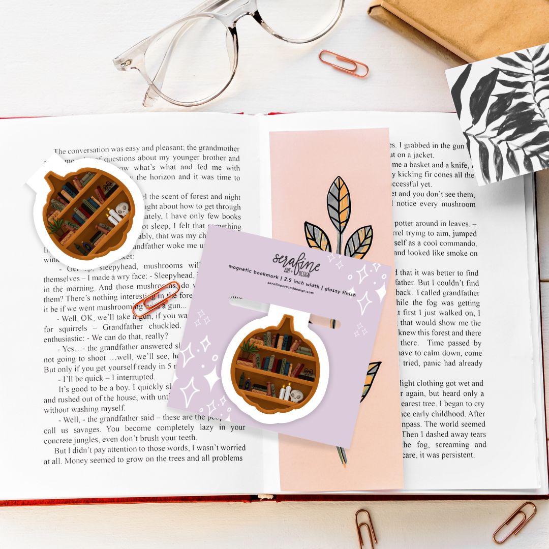 Pumpkin Bookshelf Dark Academia Magnetic Bookmark