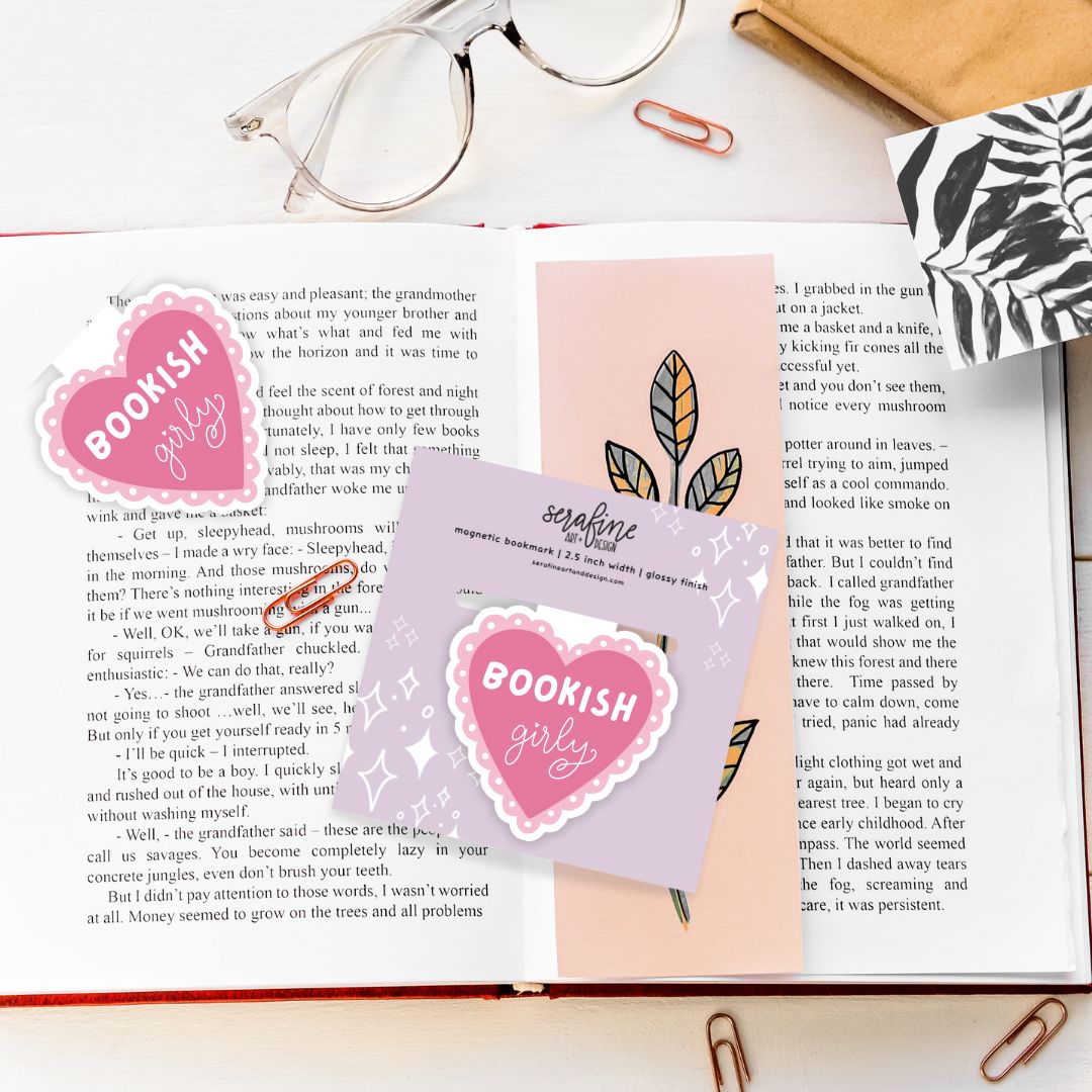 Bookish Girly Pink Lace Heart Magnetic Bookmark