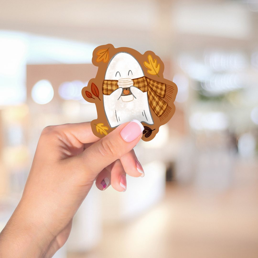 Cozy Ghost Sticker | Cute Fall Pumpkin Spice Ghost