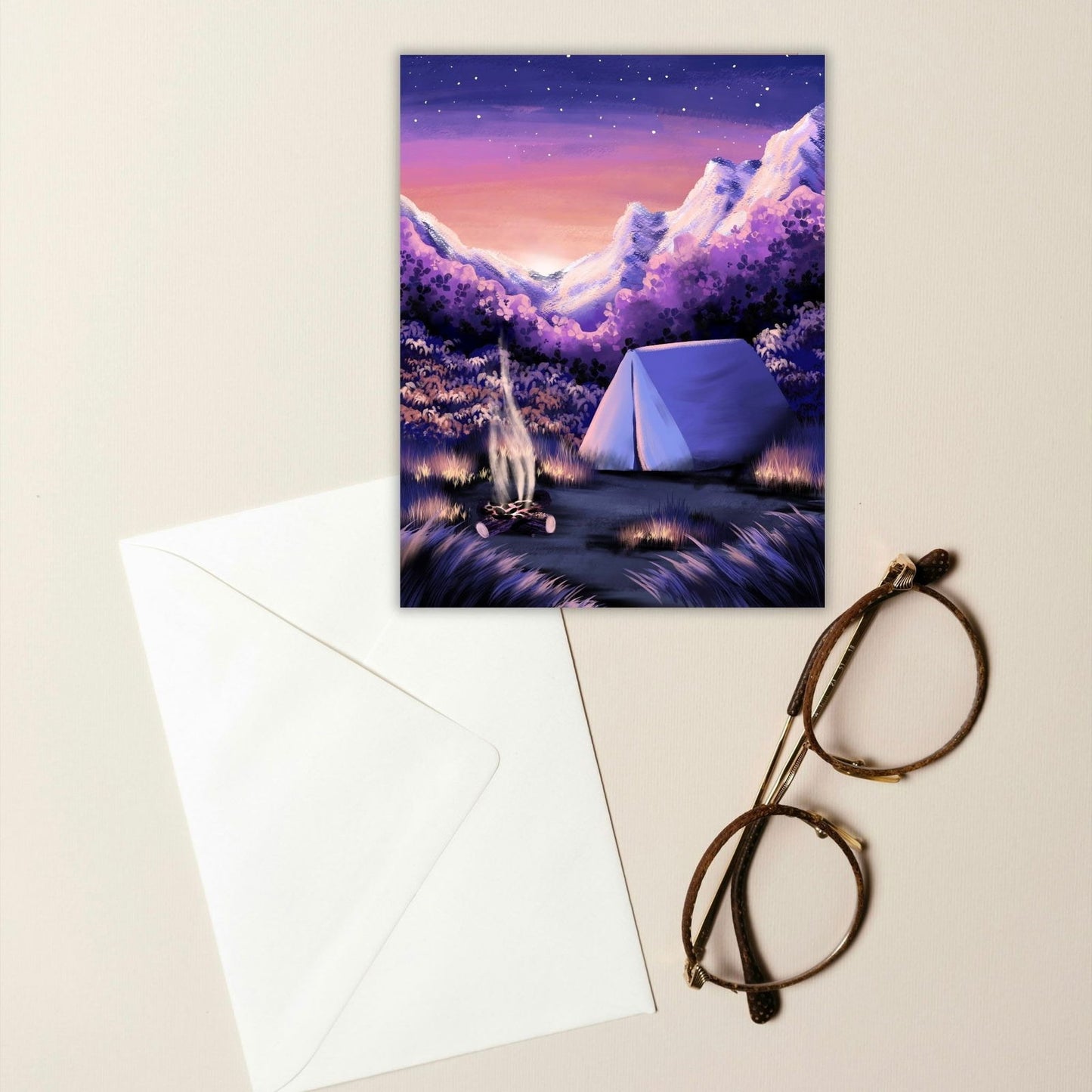 Sunrise Camping Just Because Card | Nature Greeting Cards - Serafine Art & Design -