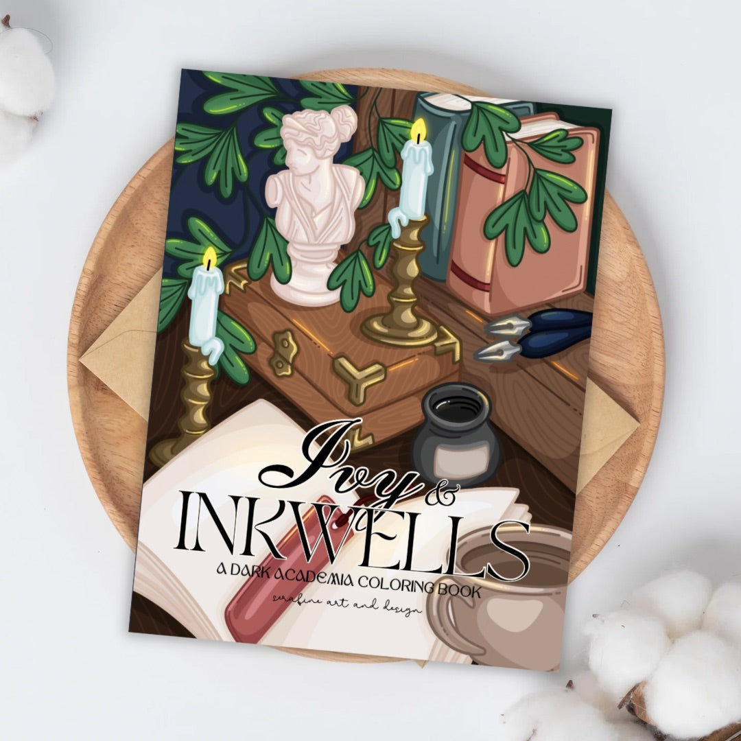 Ivy and Inkwells Dark Academia Coloring Book by Serafine Art and Design