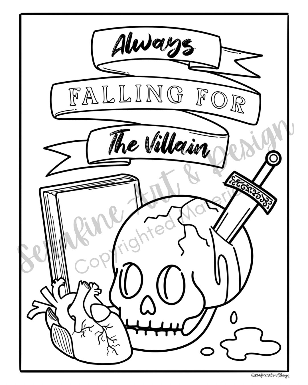 Diaries & Desire: A Dark Romance Coloring Book For Book Lovers by Serafine Art & Design