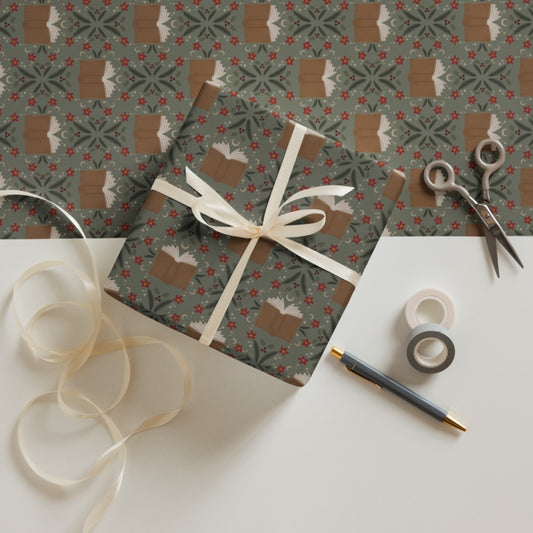 Festive Books Hand-Illustrated Wrapping Paper