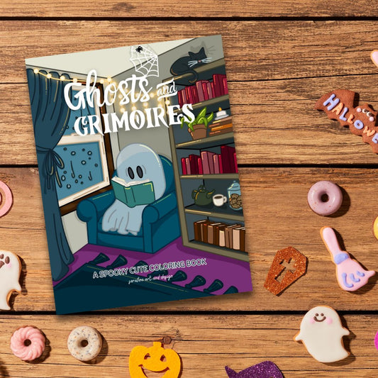 Ghosts & Grimoires: A Spooky Cute Coloring Book by Serafine Art and Design