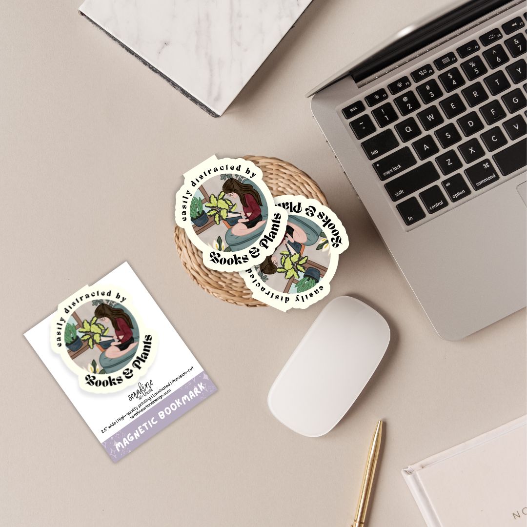 Easily Distracted By Books & Plants Magnetic Bookmark