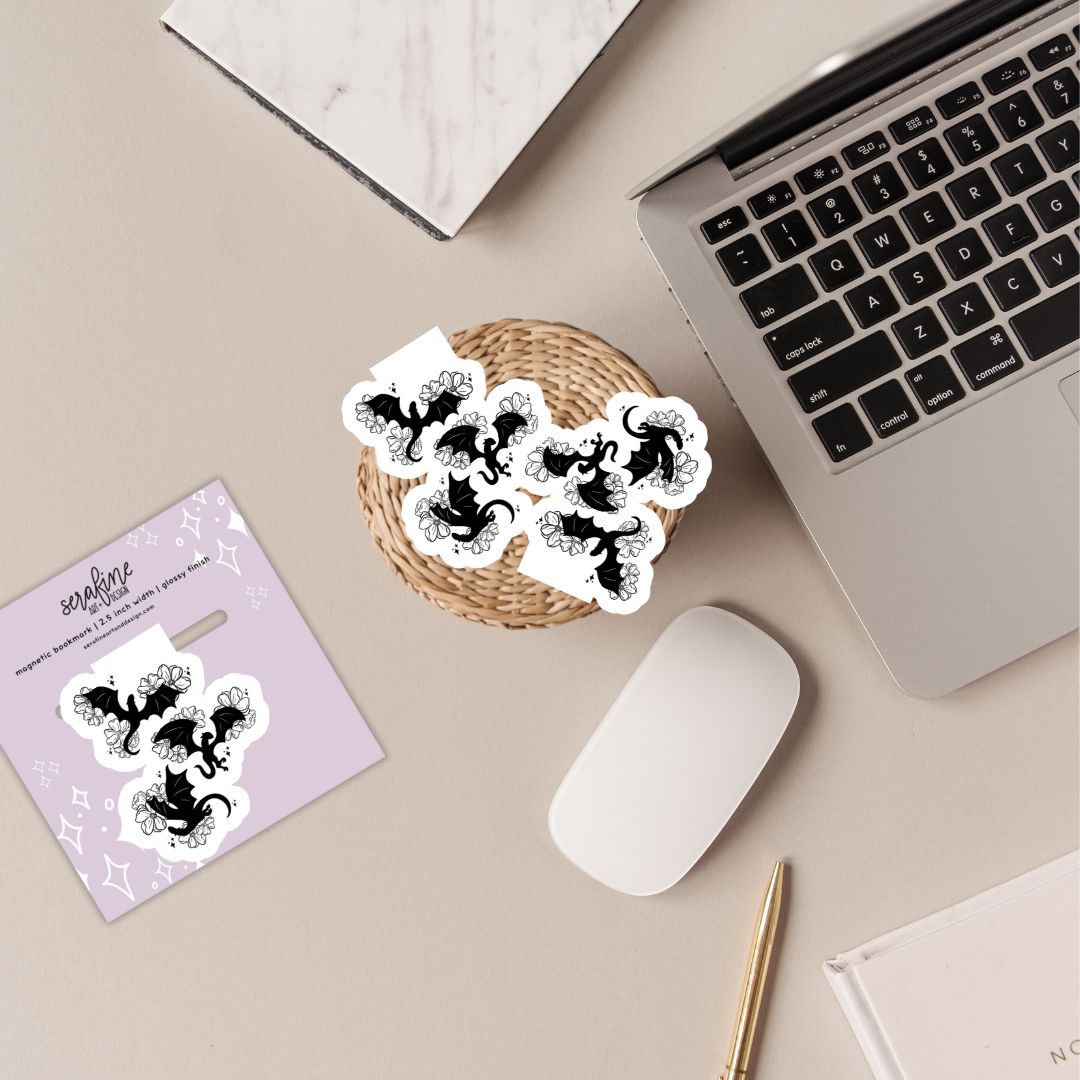 Floral Dragons Romantasy Magnetic Bookmark