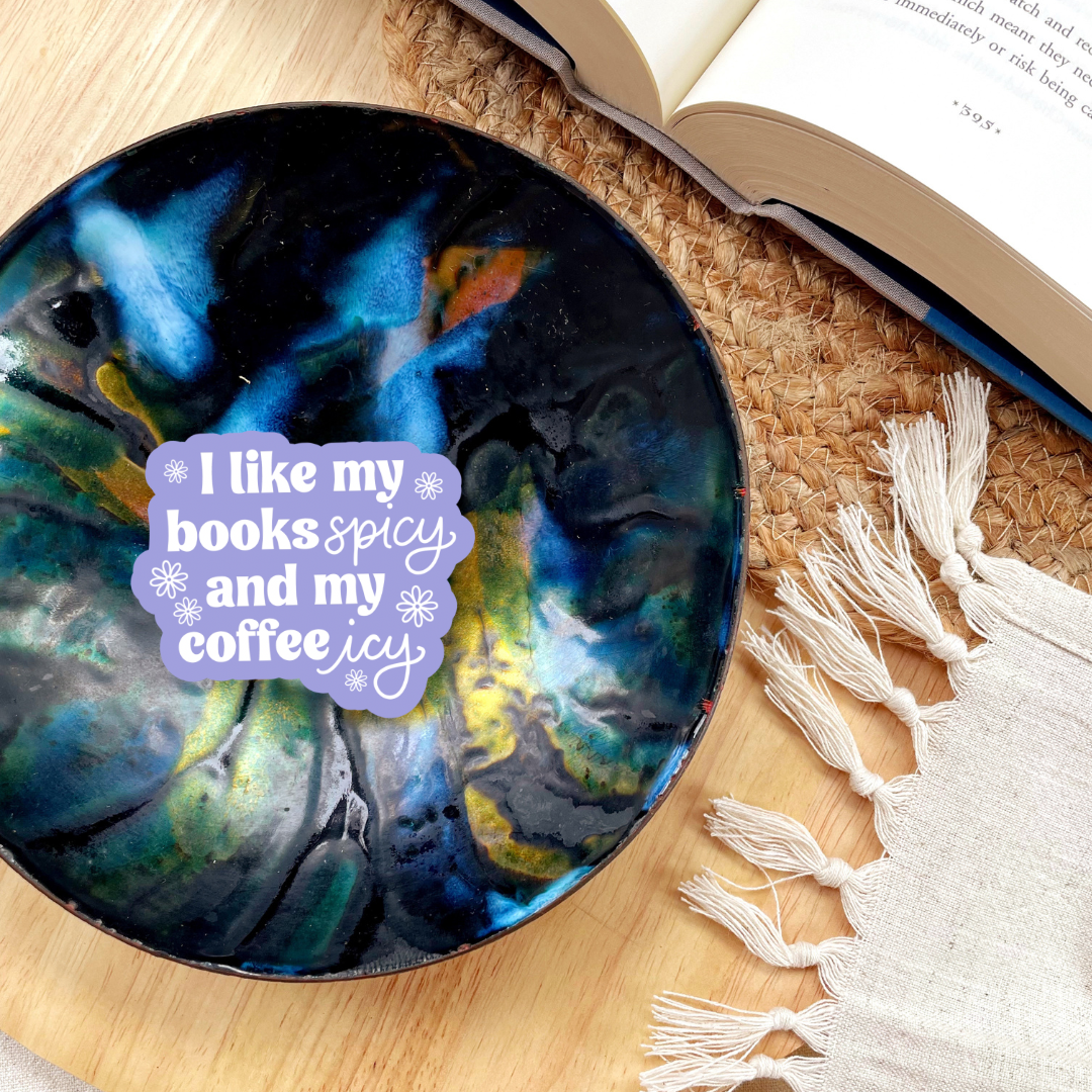 I Like My Books Spicy and My Coffee Icy Sticker | Coffee Kindle Stickers