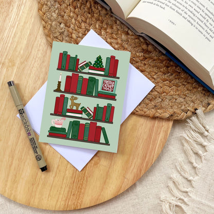 Festive Bookshelf Christmas Card | Bookish Greeting Cards
