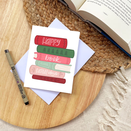 Happy Book Haul-idays Christmas Card | Bookish Greeting Cards