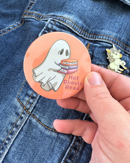 Hot Ghouls Read Pin | Bookish Ghost Pinback Button