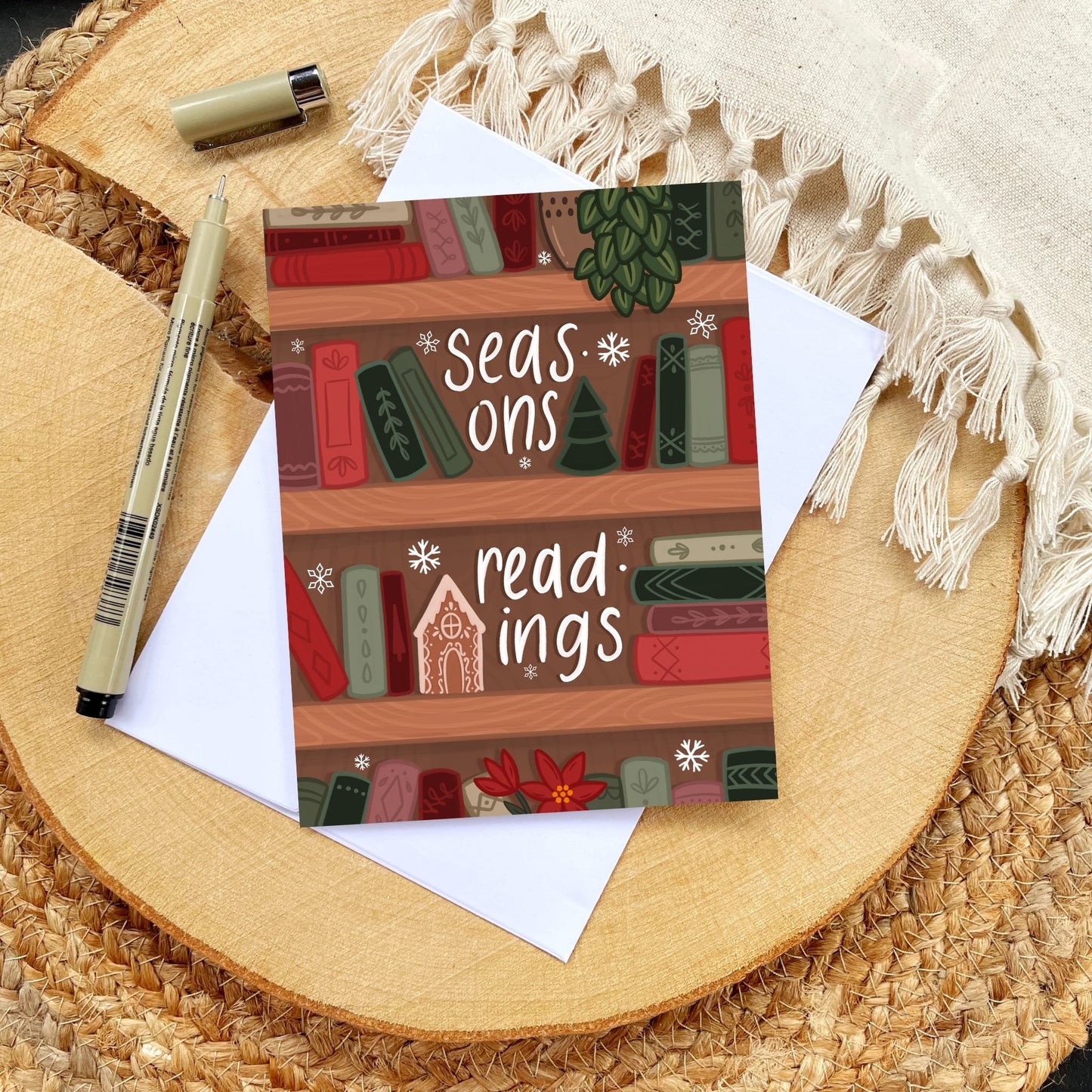Seasons Readings Bookshelf Christmas Card | Bookish Greeting Cards