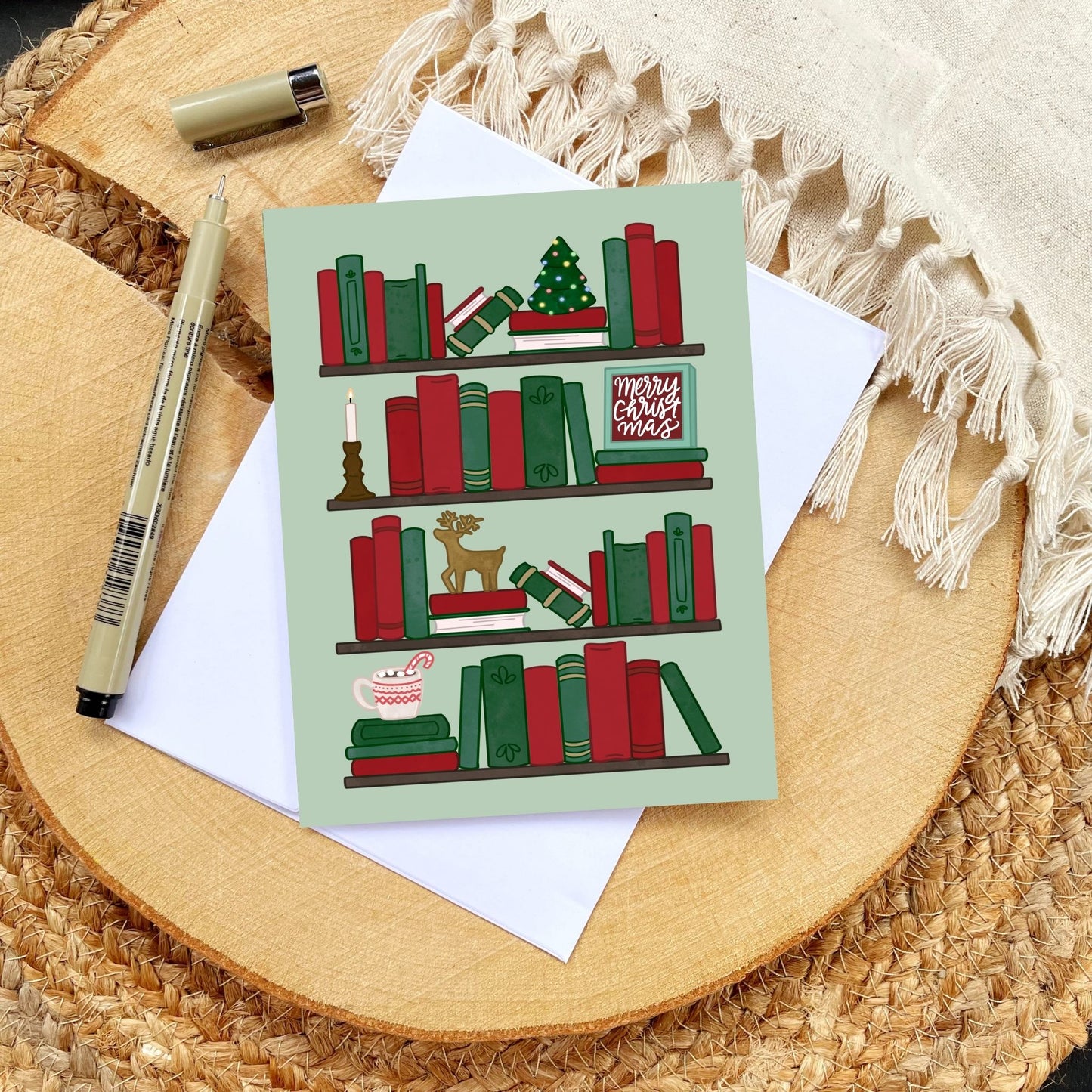 Festive Bookshelf Christmas Card | Bookish Greeting Cards