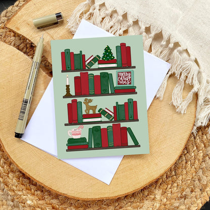 Festive Bookshelf Christmas Card | Bookish Greeting Cards