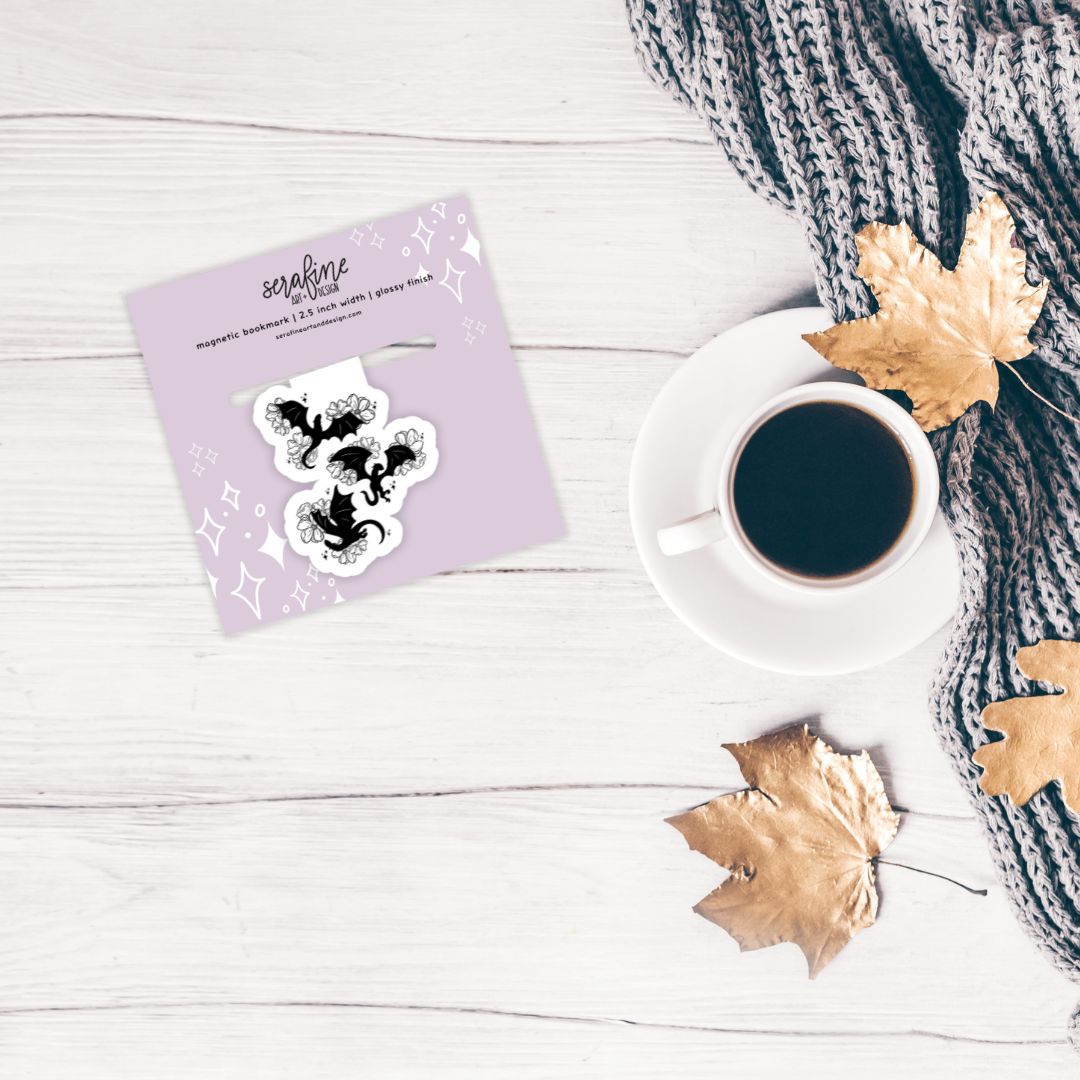 Floral Dragons Romantasy Magnetic Bookmark