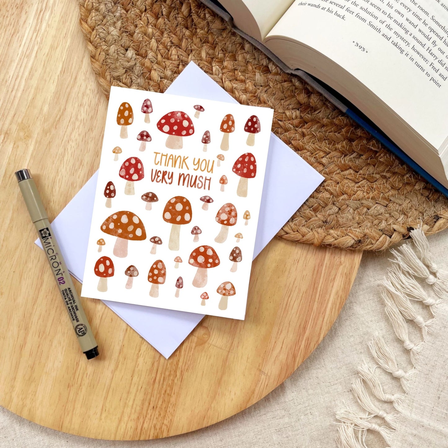 Thank You Very Mush Whimsical Mushroom Card | Bookish Greeting Cards