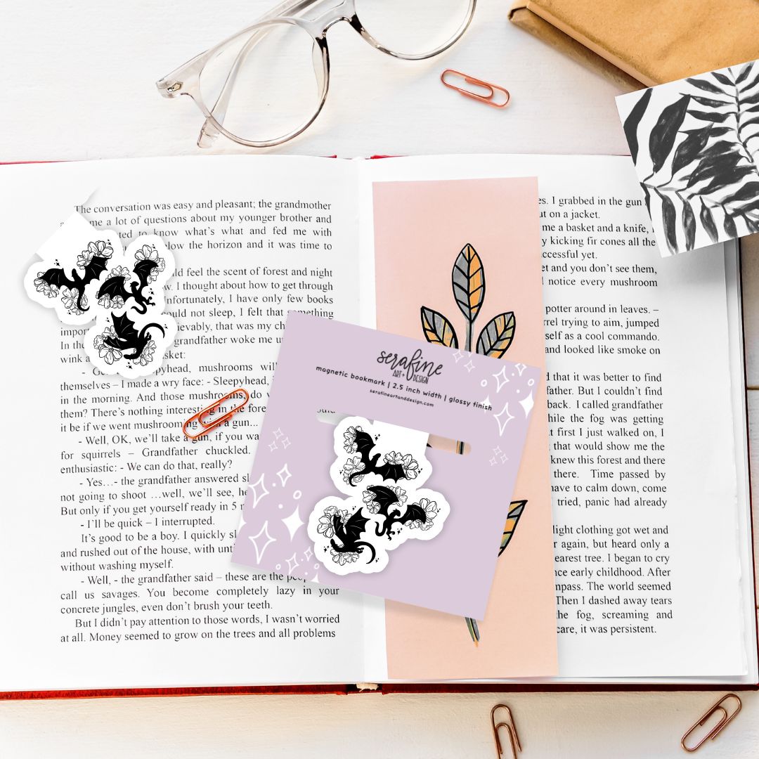 Floral Dragons Romantasy Magnetic Bookmark