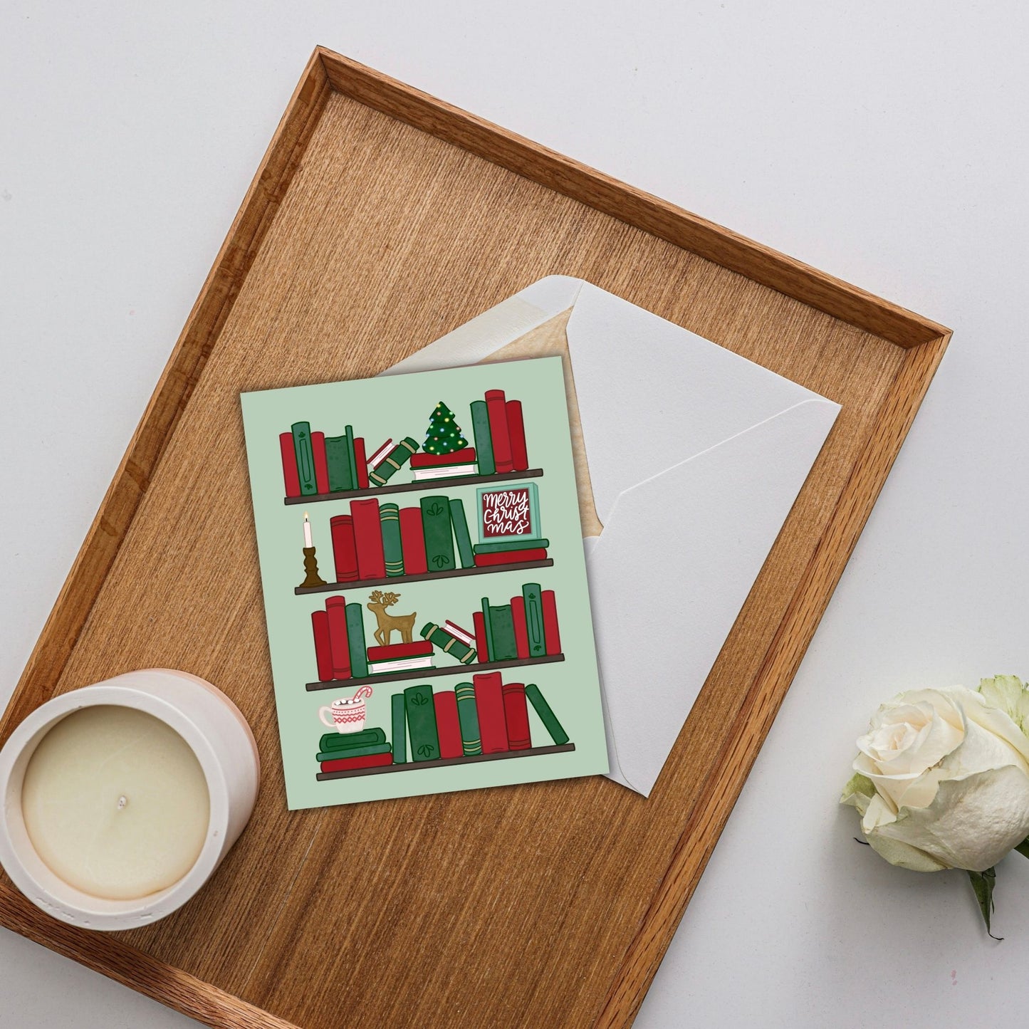 Festive Bookshelf Christmas Card | Bookish Greeting Cards