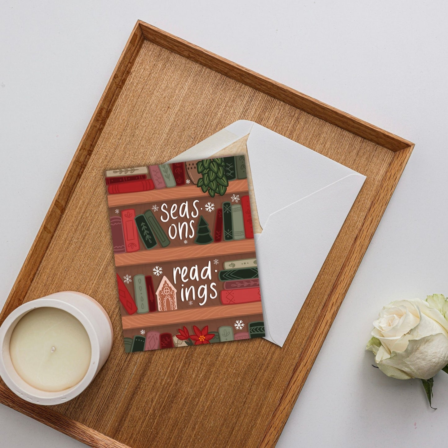 Seasons Readings Bookshelf Christmas Card | Bookish Greeting Cards