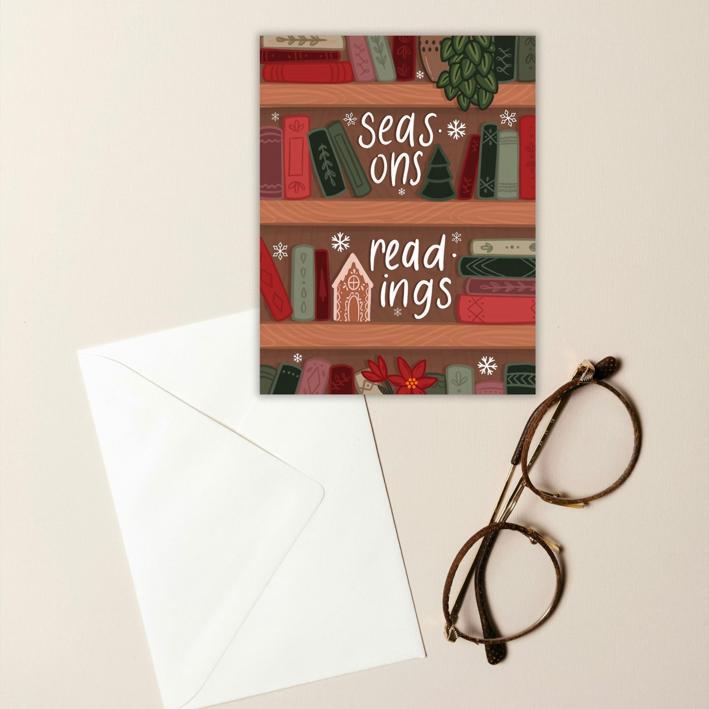 Seasons Readings Bookshelf Christmas Card | Bookish Greeting Cards
